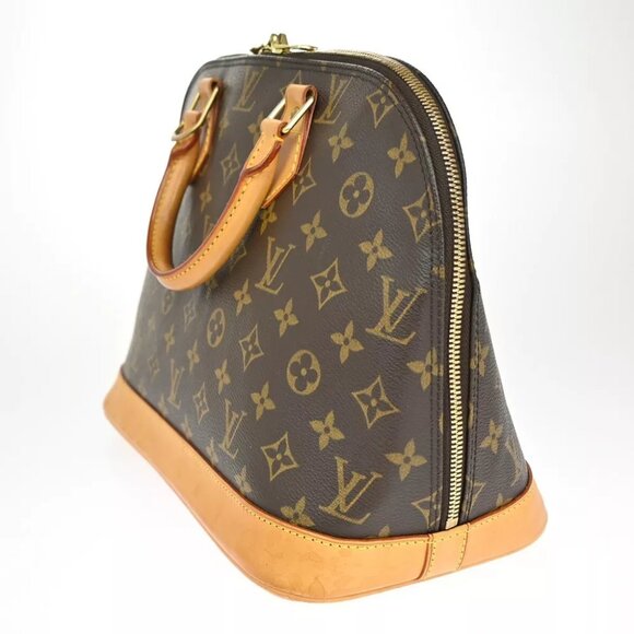 LOUIS VUITTON LV Logo Alma Hand Bag Monogram Leather Brown France M51130 79EA910 - Picture 2 of 15
